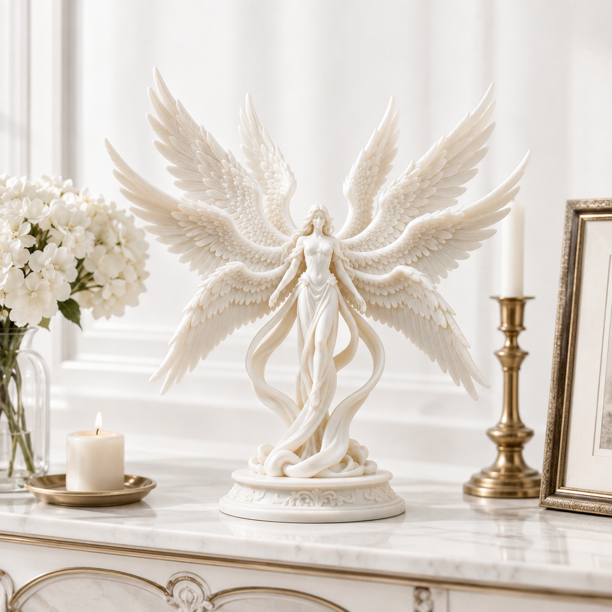 Winged Angel Sculpture Fantasy Figurine Seraph Home Decor Shelf Ornament Prayer Room Display Gift