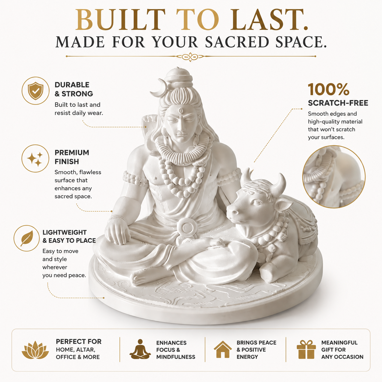 Shiva Nandi Bull Figurine Meditation Decor Resin Statue Home Altar Desk Shelf Accent Gift Ornament
