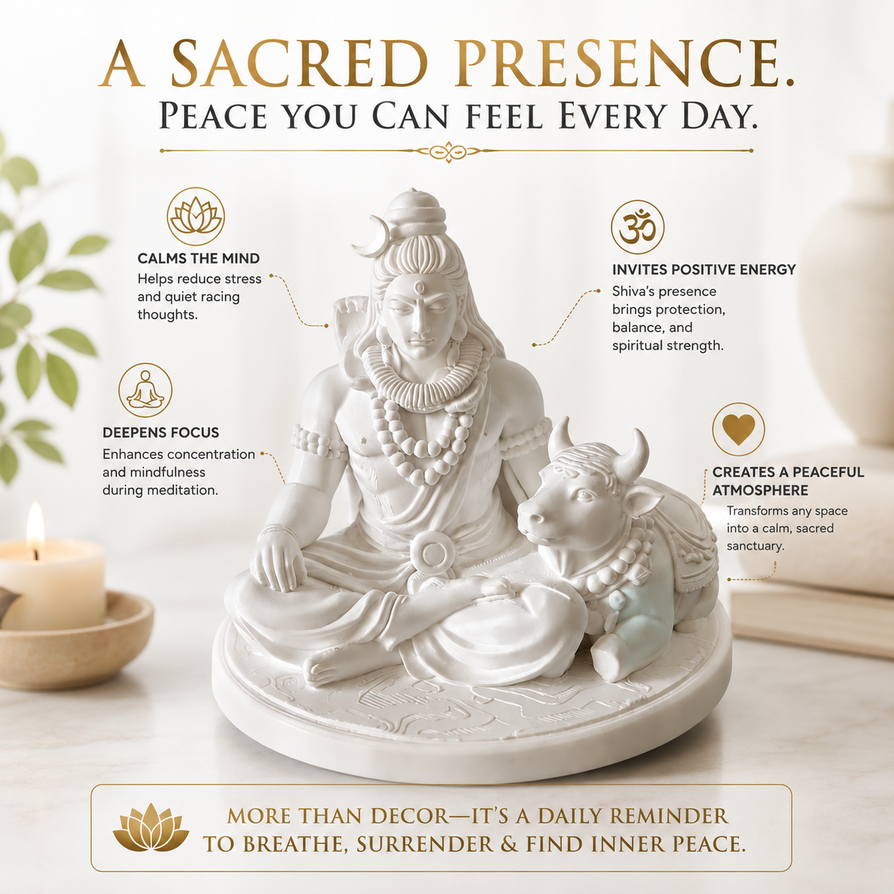 Shiva Nandi Bull Figurine Meditation Decor Resin Statue Home Altar Desk Shelf Accent Gift Ornament