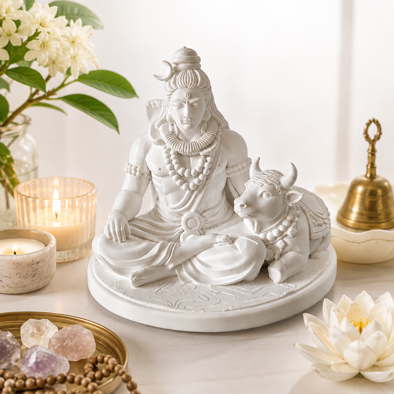 Shiva Nandi Bull Figurine Meditation Decor Resin Statue Home Altar Desk Shelf Accent Gift Ornament