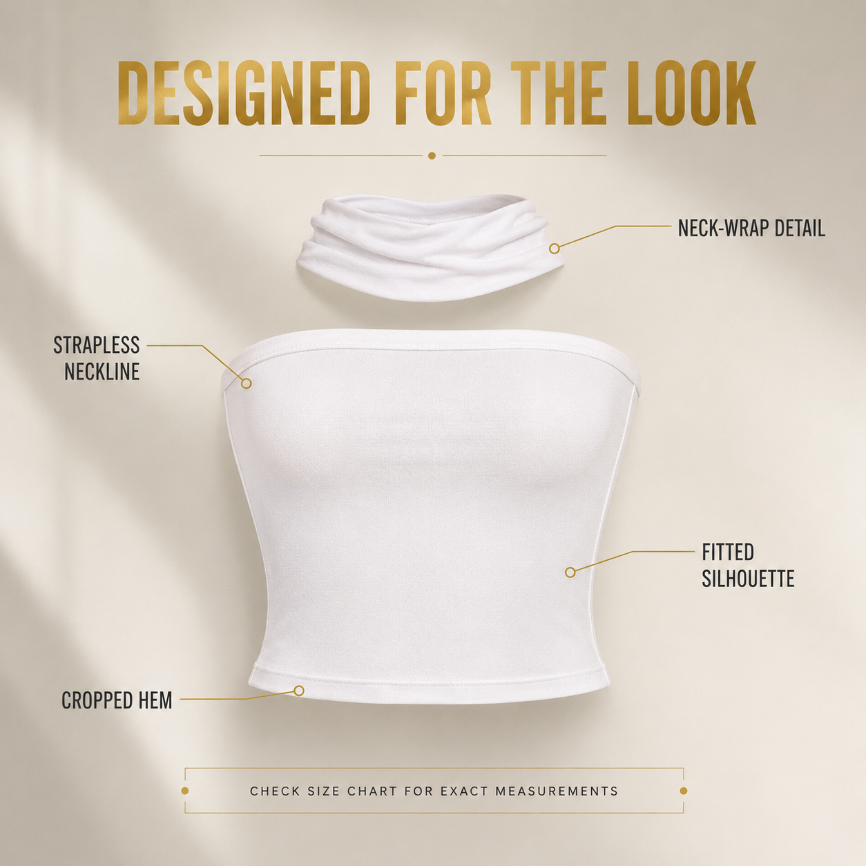 Strapless White Crop Top with Neck Scarf  | Fitted Tube Top | Y2K Summer Going Out Top | Chic Slim Tank for Women