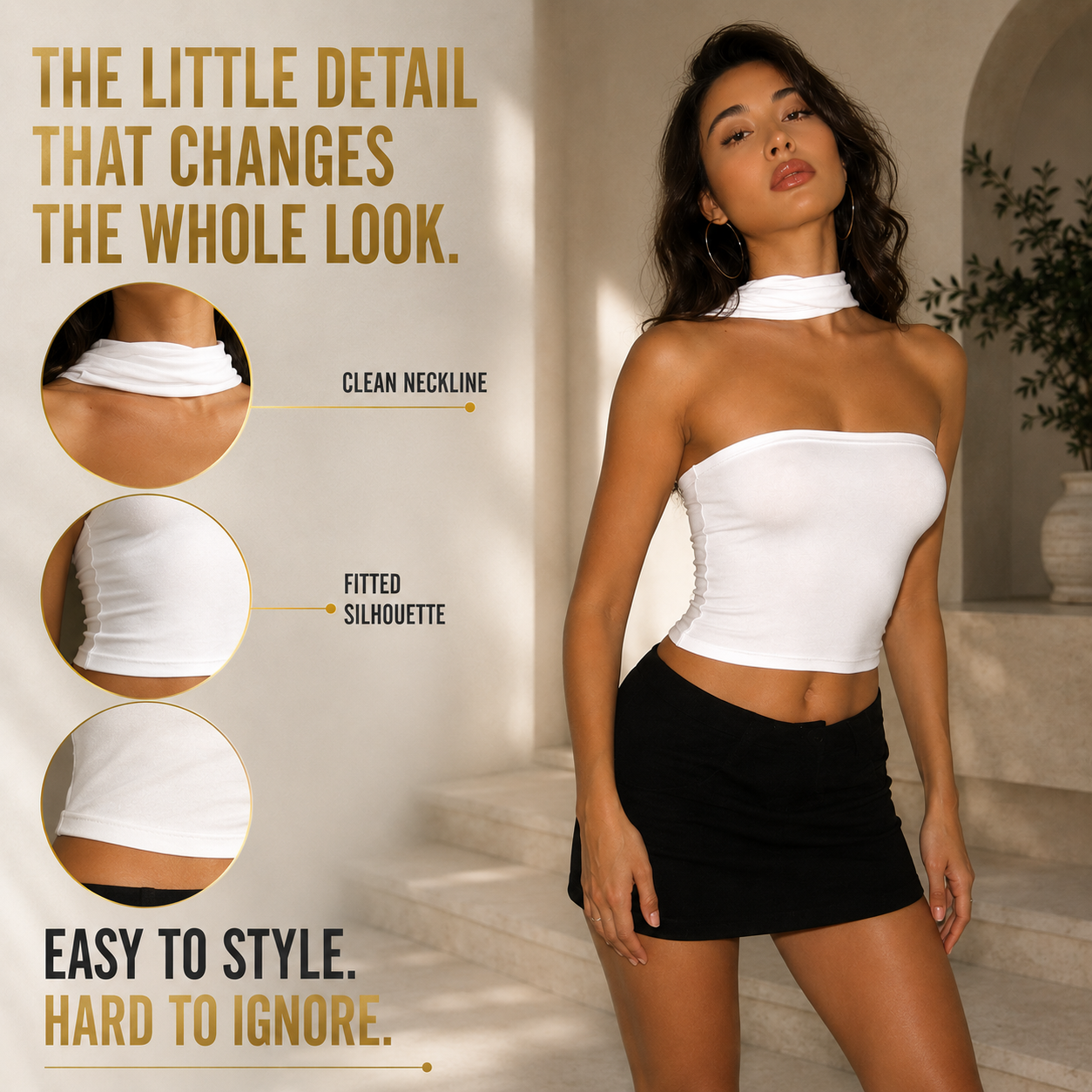 Strapless White Crop Top with Neck Scarf  | Fitted Tube Top | Y2K Summer Going Out Top | Chic Slim Tank for Women