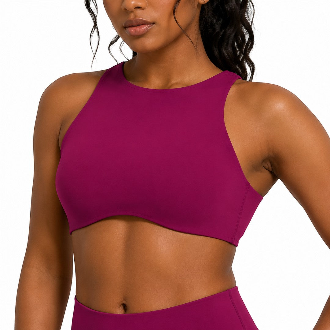 High Neck Sports Bra for Women | Open Back Gym Crop Top | Supportive Pilates Yoga Workout Bra | Running Fitness Training Tank Top