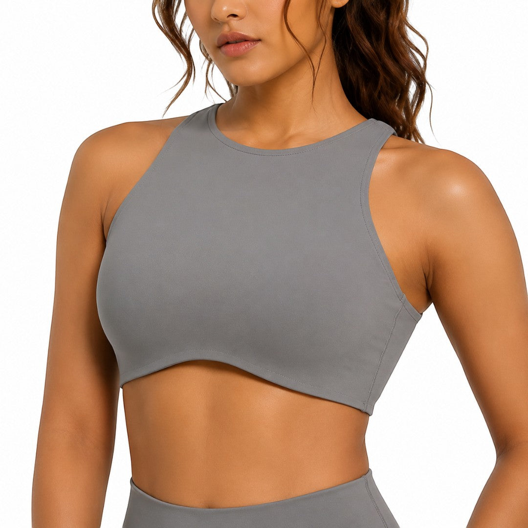 High Neck Sports Bra for Women | Open Back Gym Crop Top | Supportive Pilates Yoga Workout Bra | Running Fitness Training Tank Top