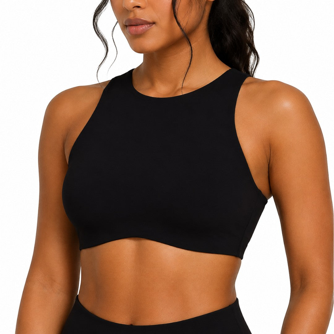 High Neck Sports Bra for Women | Open Back Gym Crop Top | Supportive Pilates Yoga Workout Bra | Running Fitness Training Tank Top