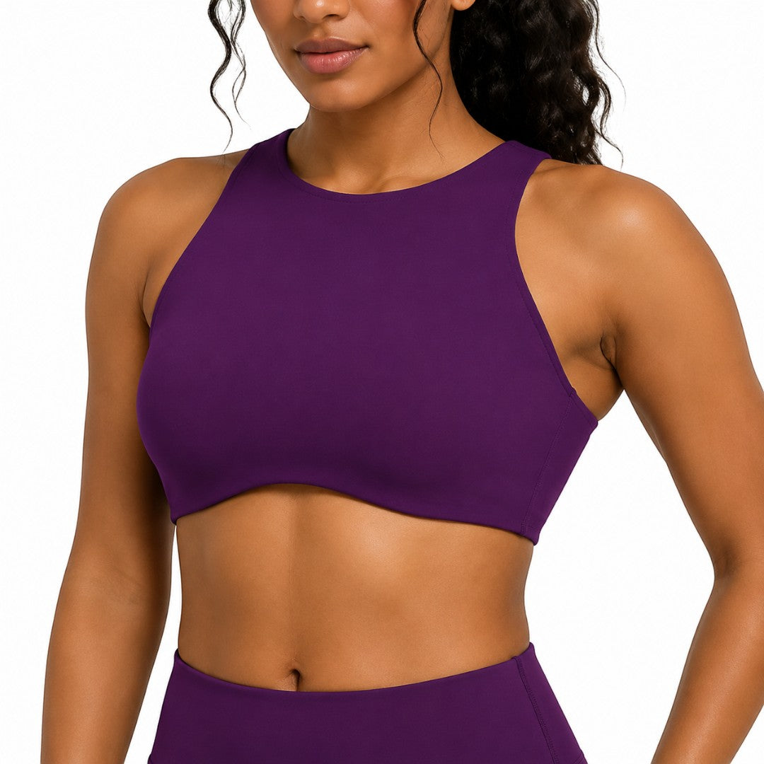 High Neck Sports Bra for Women | Open Back Gym Crop Top | Supportive Pilates Yoga Workout Bra | Running Fitness Training Tank Top