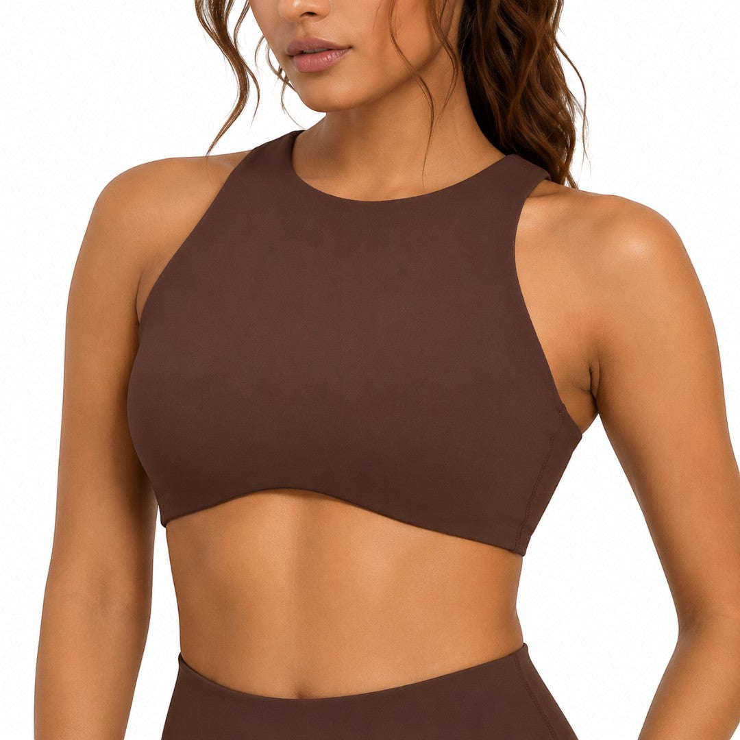 High Neck Sports Bra for Women | Open Back Gym Crop Top | Supportive Pilates Yoga Workout Bra | Running Fitness Training Tank Top