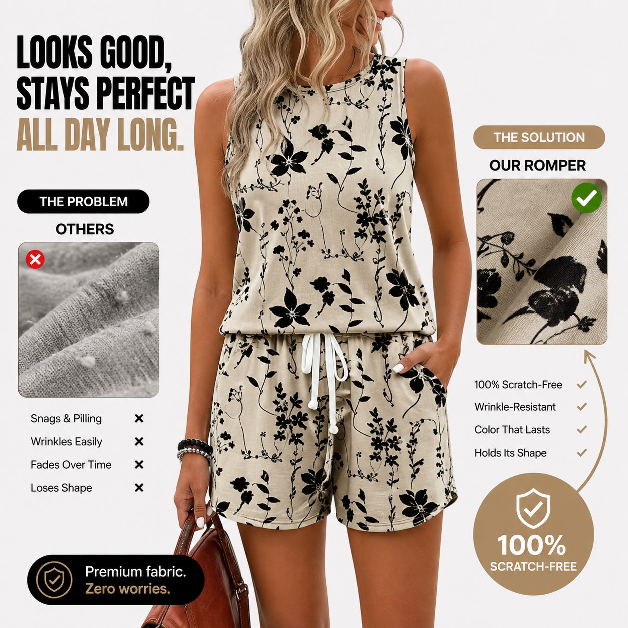 Floral Print Romper Summer Casual Sleeveless Drawstring Shorts Outfit Lightweight Comfortable Everyday Wear