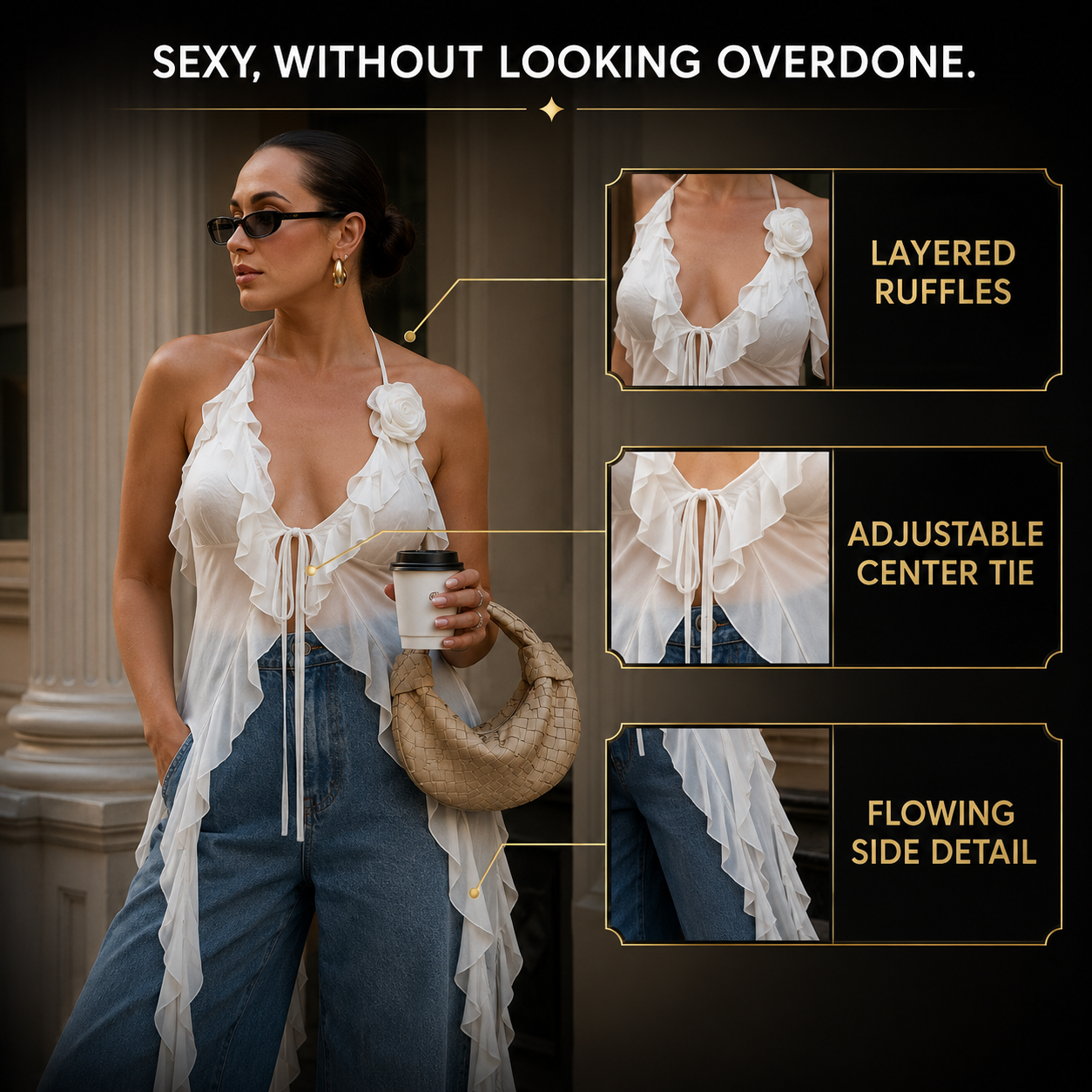 Floral Mesh Halter Top Women, Deep V Neck Ruffle Camisole, Backless Summer Top, Y2K Streetwear, Feminine Festival Top