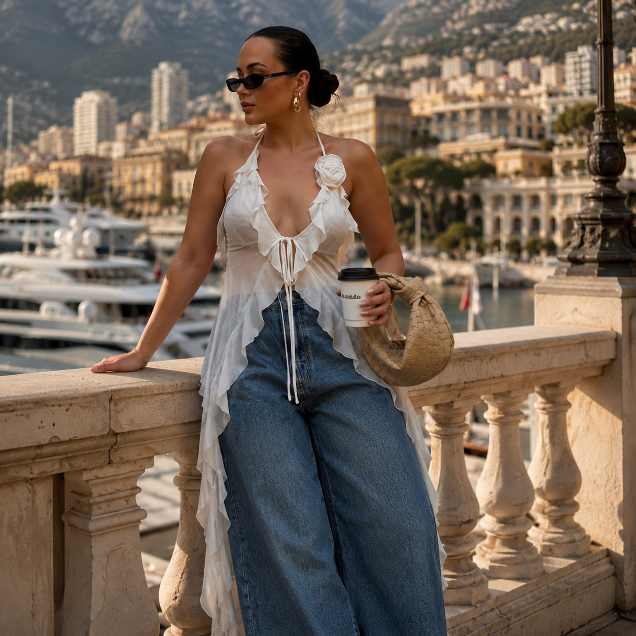 Floral Mesh Halter Top Women, Deep V Neck Ruffle Camisole, Backless Summer Top, Y2K Streetwear, Feminine Festival Top