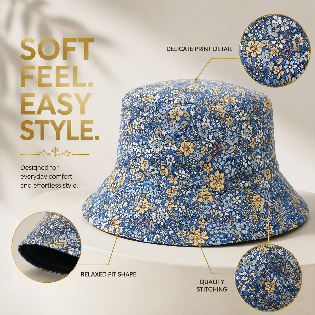 Floral Print Bucket Hat Women Summer Style Hat Cute Flower Pattern Casual Outdoor Accessory Soft Cotton Sun Hat