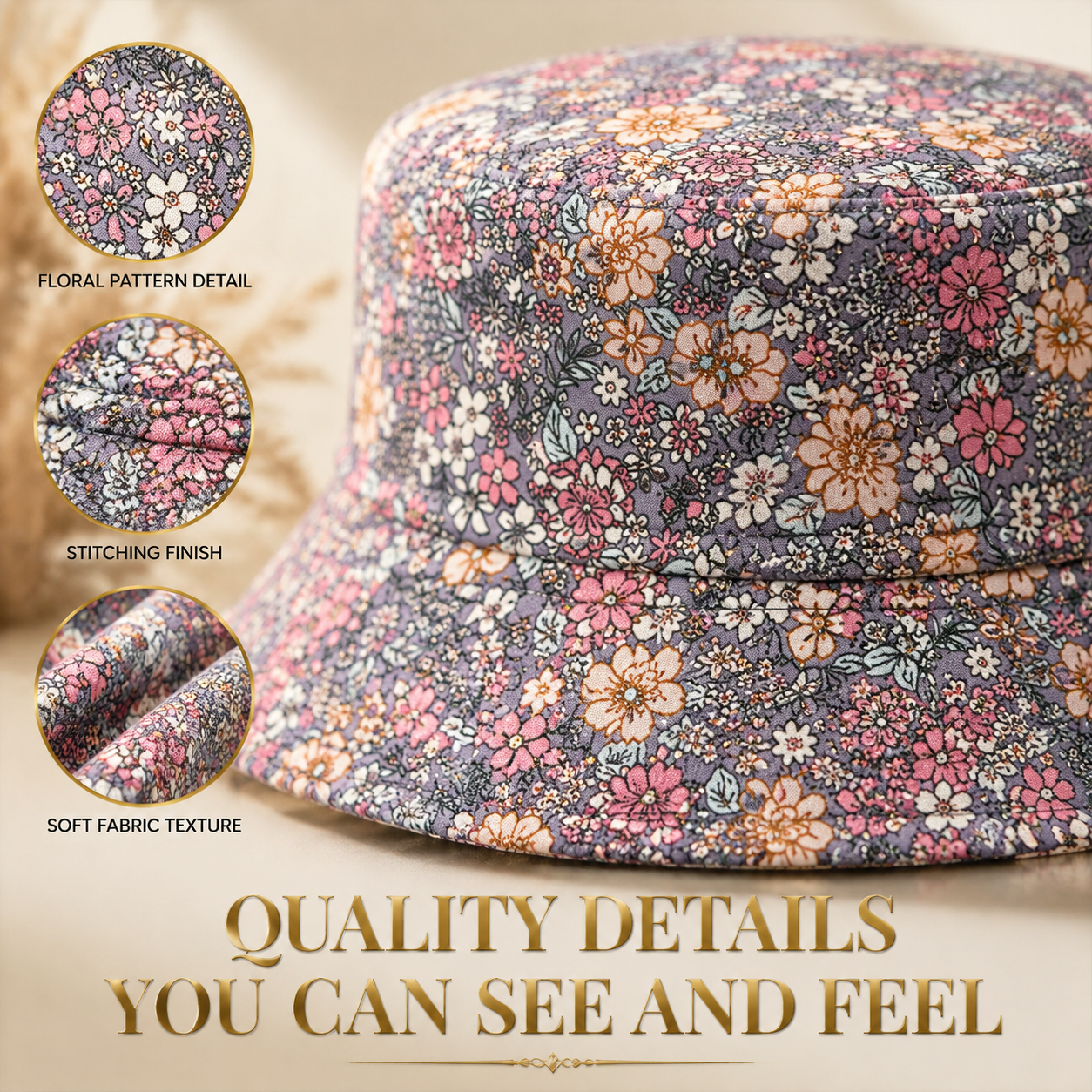 Floral Print Bucket Hat Women Summer Style Hat Cute Flower Pattern Casual Outdoor Accessory Soft Cotton Sun Hat