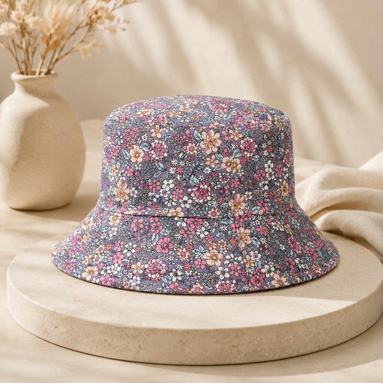 Floral Print Bucket Hat Women Summer Style Hat Cute Flower Pattern Casual Outdoor Accessory Soft Cotton Sun Hat
