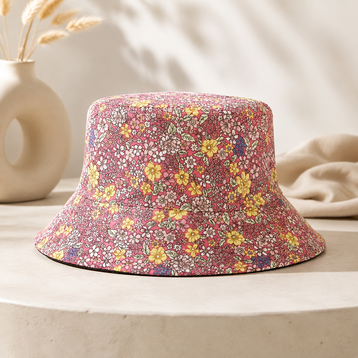 Floral Print Bucket Hat Women Summer Style Hat Cute Flower Pattern Casual Outdoor Accessory Soft Cotton Sun Hat