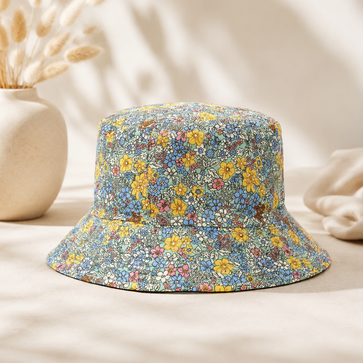 Floral Print Bucket Hat Women Summer Style Hat Cute Flower Pattern Casual Outdoor Accessory Soft Cotton Sun Hat