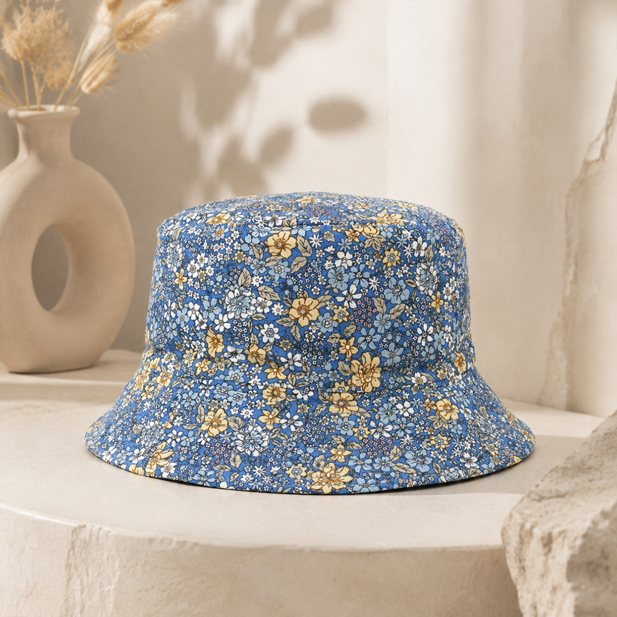 Floral Print Bucket Hat Women Summer Style Hat Cute Flower Pattern Casual Outdoor Accessory Soft Cotton Sun Hat