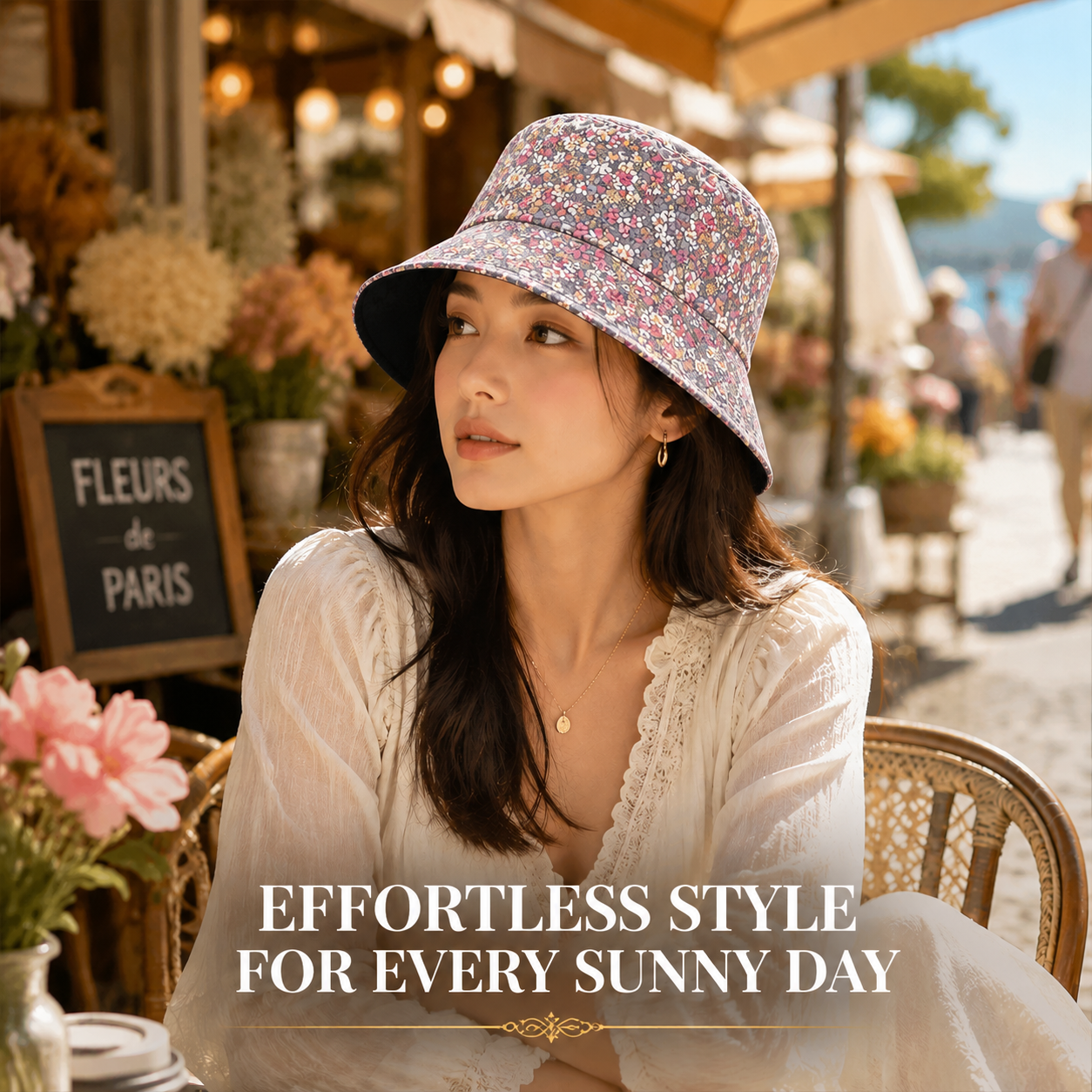 Floral Print Bucket Hat Women Summer Style Hat Cute Flower Pattern Casual Outdoor Accessory Soft Cotton Sun Hat