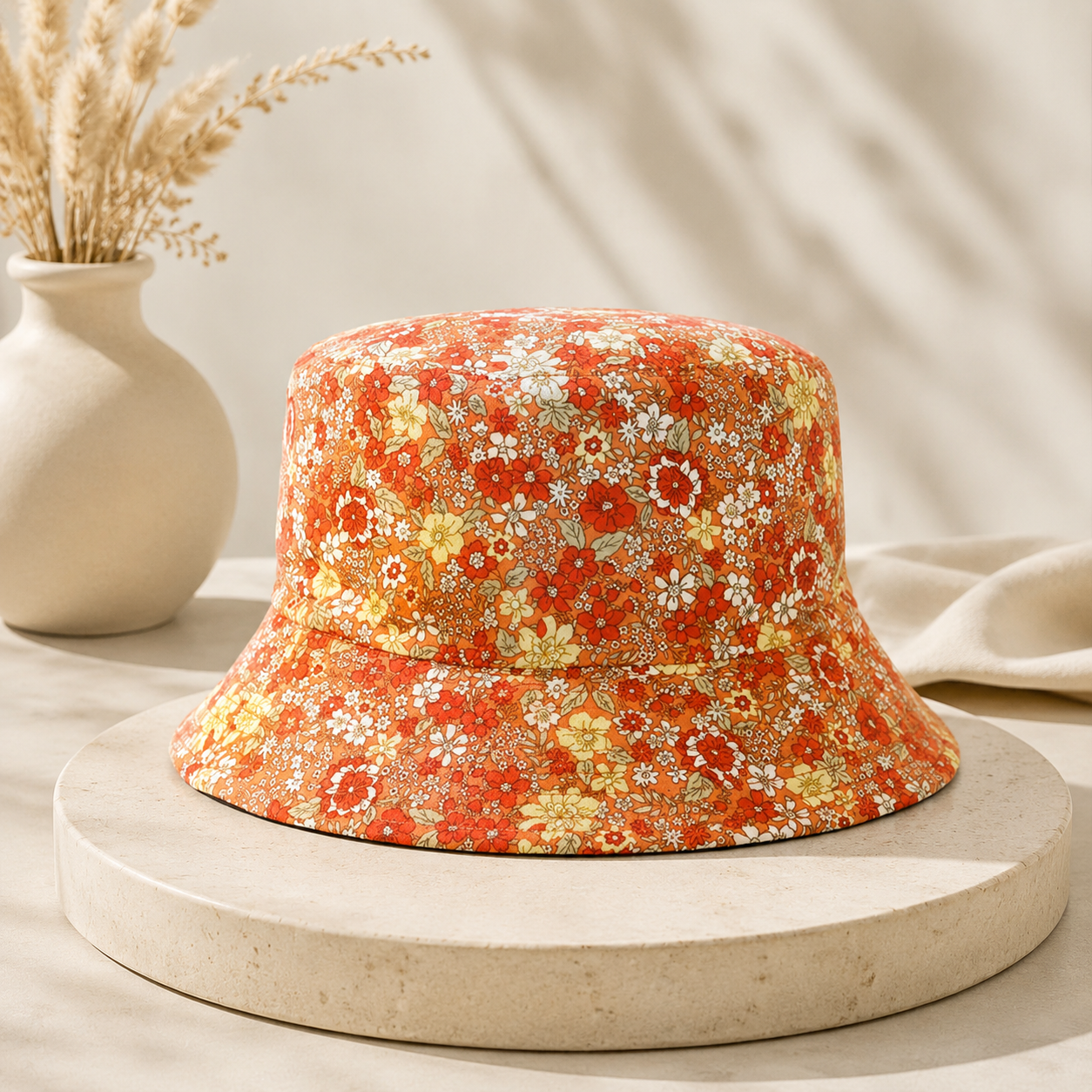 Floral Print Bucket Hat Women Summer Style Hat Cute Flower Pattern Casual Outdoor Accessory Soft Cotton Sun Hat