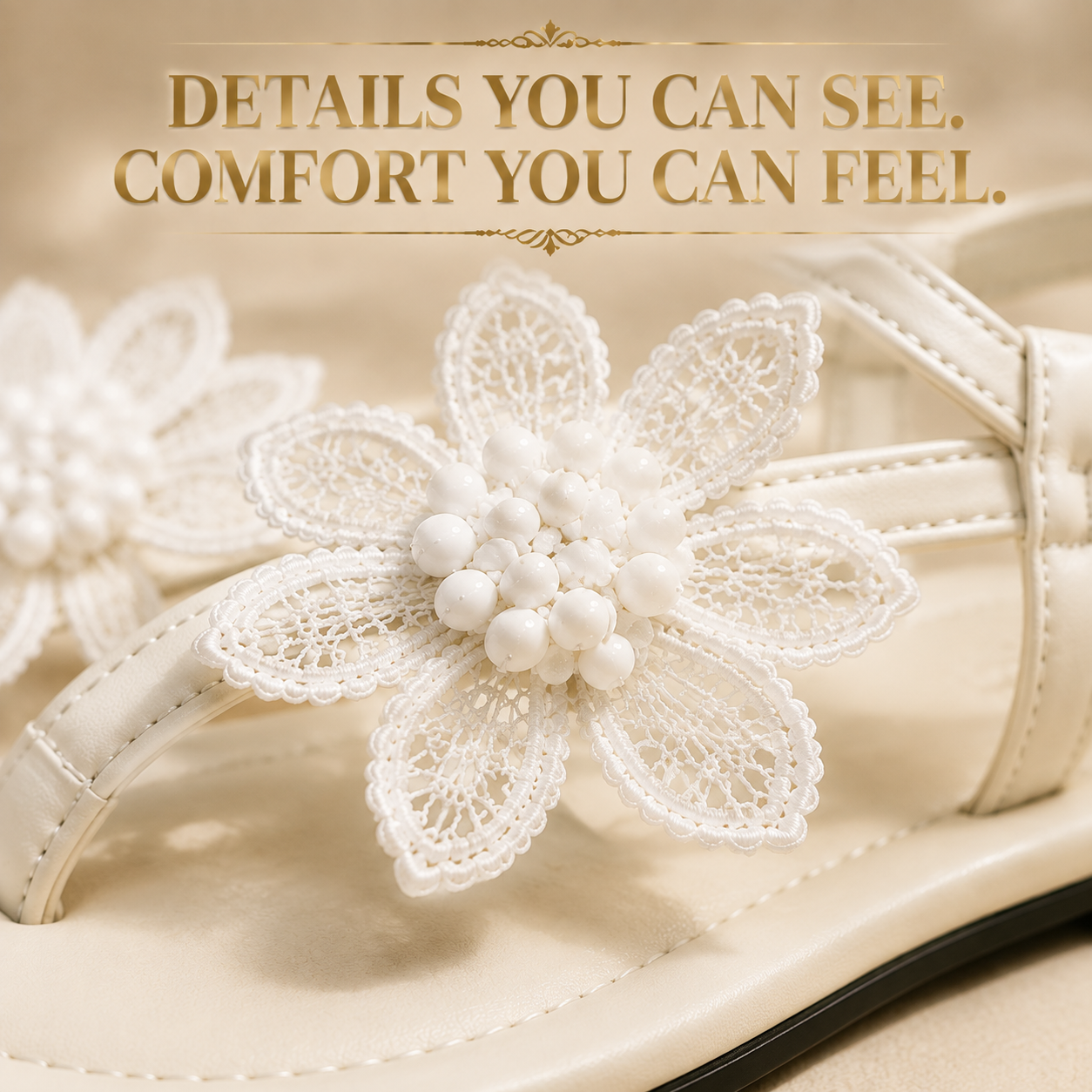 Floral Strappy Sandals For Women | White Flower Summer Shoes | Feminine Flat Sandals For Vacation, Beach Days & Everyday Outfits