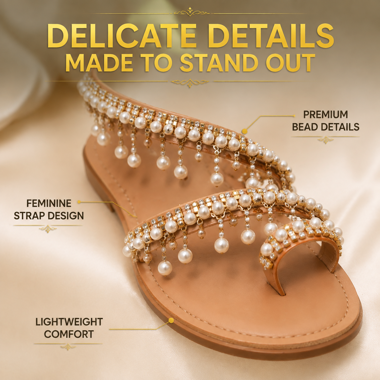 Pearl Beaded Flat Sandals | Rhinestone Toe Ring Shoes | Elegant Bridal Footwear | Boho Beach Sandals | Summer Wedding Shoes