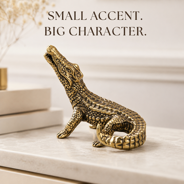 Bronze Crocodile Figurine Vintage Animal Statue Desk Shelf Home Decor Ornament Collector Gift