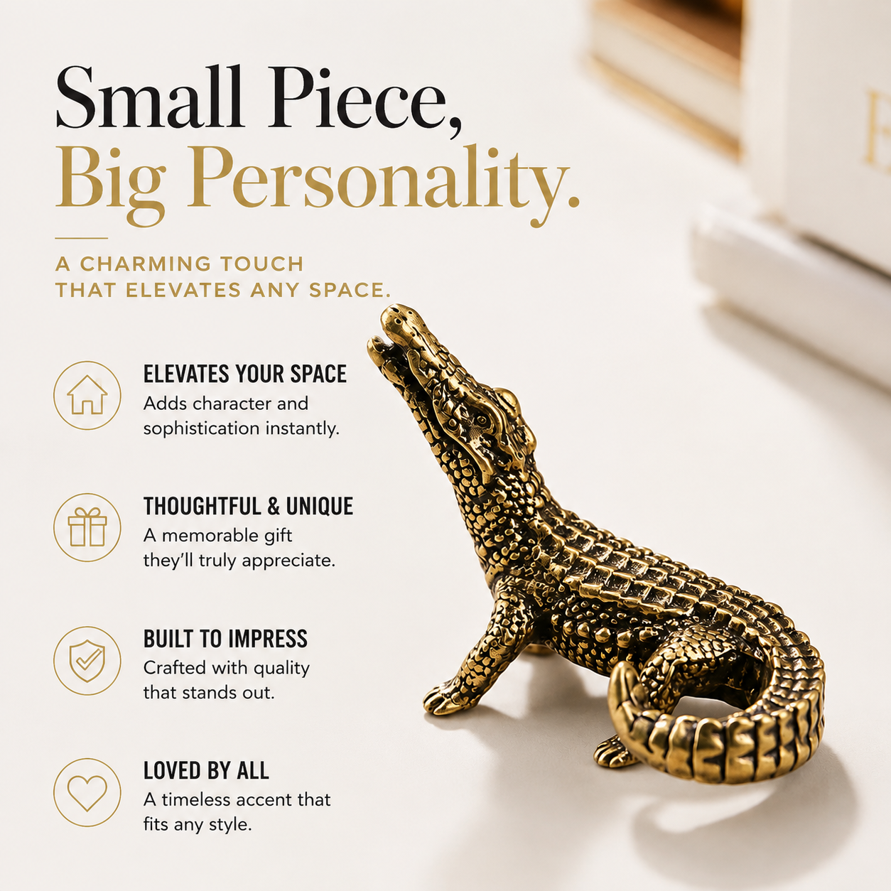 Bronze Crocodile Figurine Vintage Animal Statue Desk Shelf Home Decor Ornament Collector Gift