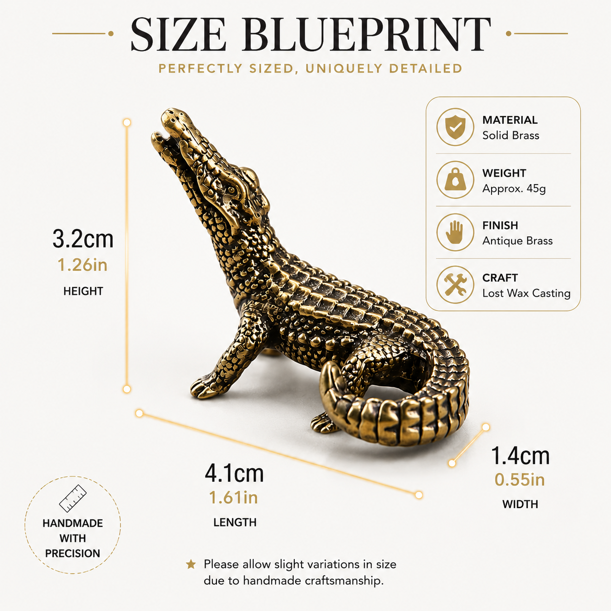 Bronze Crocodile Figurine Vintage Animal Statue Desk Shelf Home Decor Ornament Collector Gift