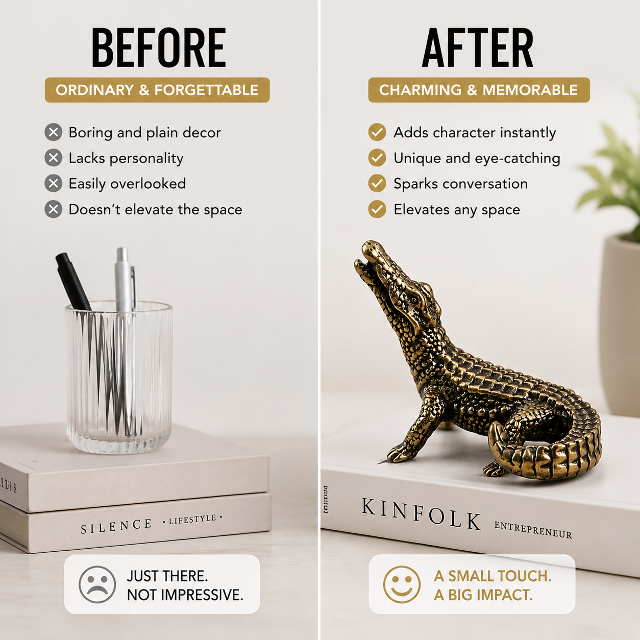 Bronze Crocodile Figurine Vintage Animal Statue Desk Shelf Home Decor Ornament Collector Gift
