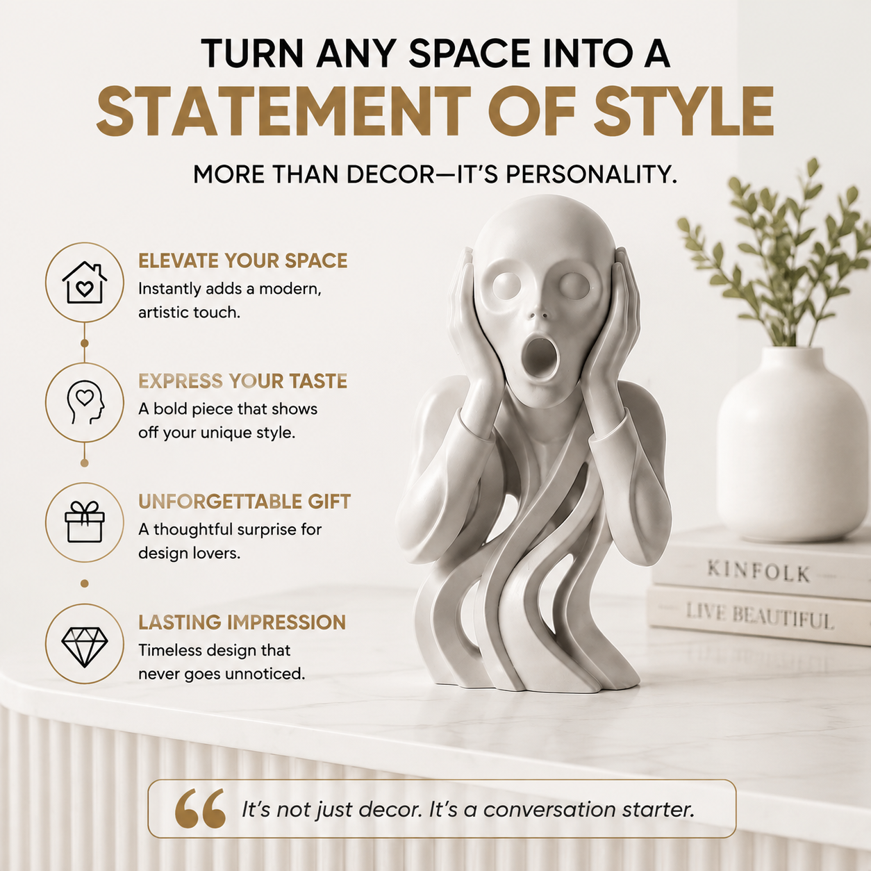 Abstract Face Sculpture Modern Art Figurine Minimalist Desk Shelf Home Office Decor Statue Gift