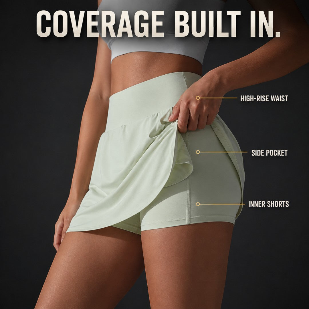 High Waist Tennis Skirt With Inner Shorts, Badminton Court Skort, Yoga Workout Skirt, Breathable Gym Bottom With Pocket, Running Skort