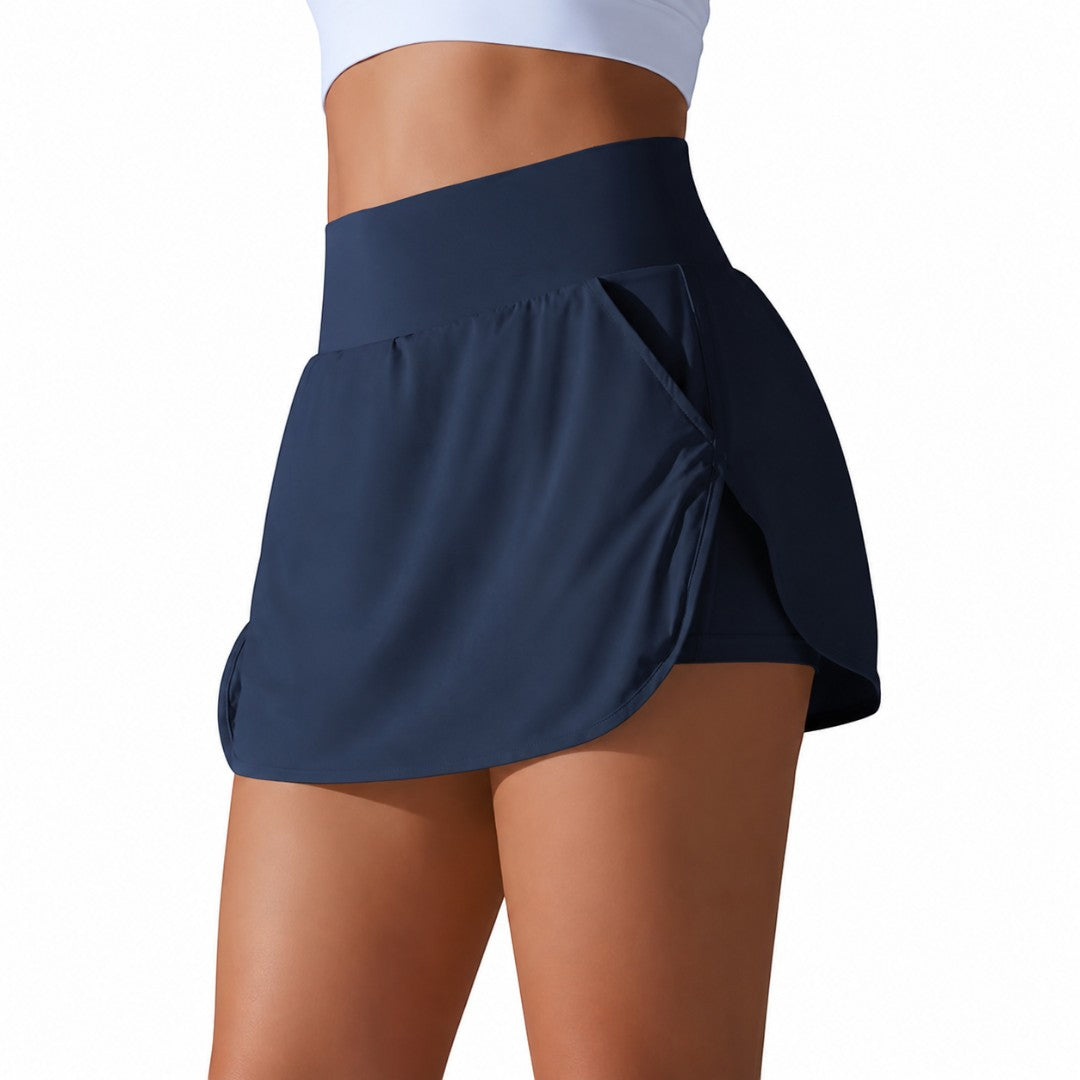 High Waist Tennis Skirt With Inner Shorts, Badminton Court Skort, Yoga Workout Skirt, Breathable Gym Bottom With Pocket, Running Skort