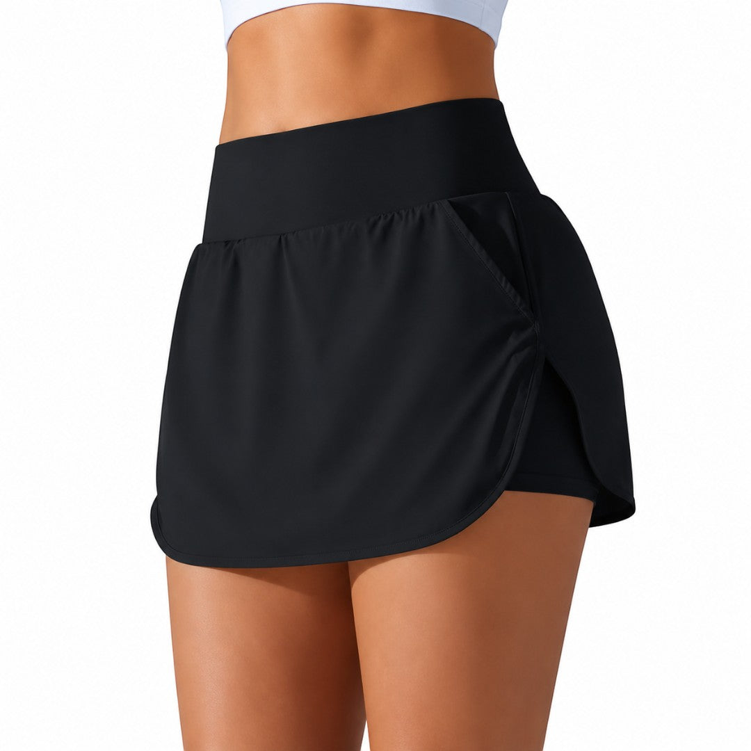 High Waist Tennis Skirt With Inner Shorts, Badminton Court Skort, Yoga Workout Skirt, Breathable Gym Bottom With Pocket, Running Skort