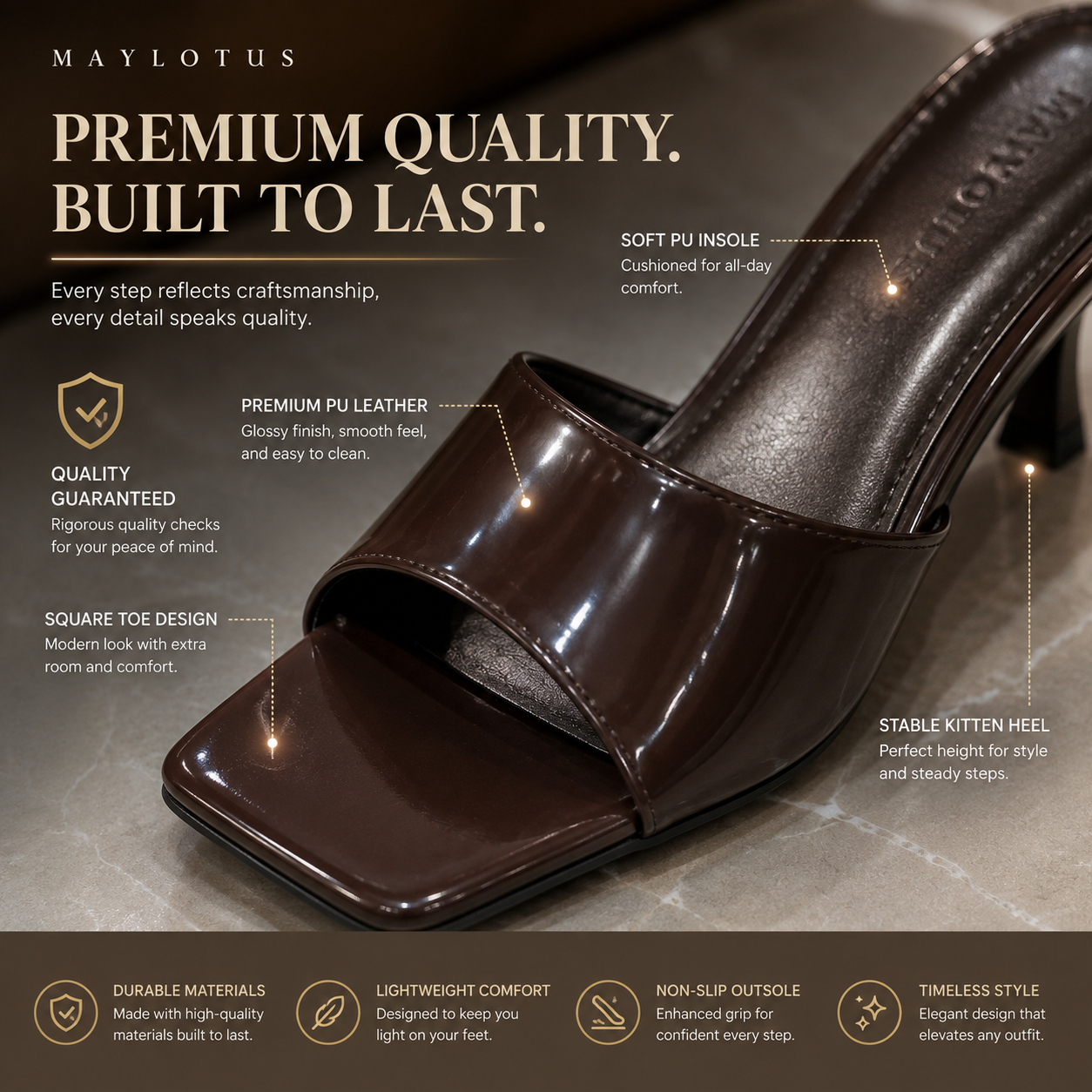 Womens Open Toe Slide Heels Comfortable Low Heel Sandals Slip On Minimalist Dress Shoes for Work & Evening