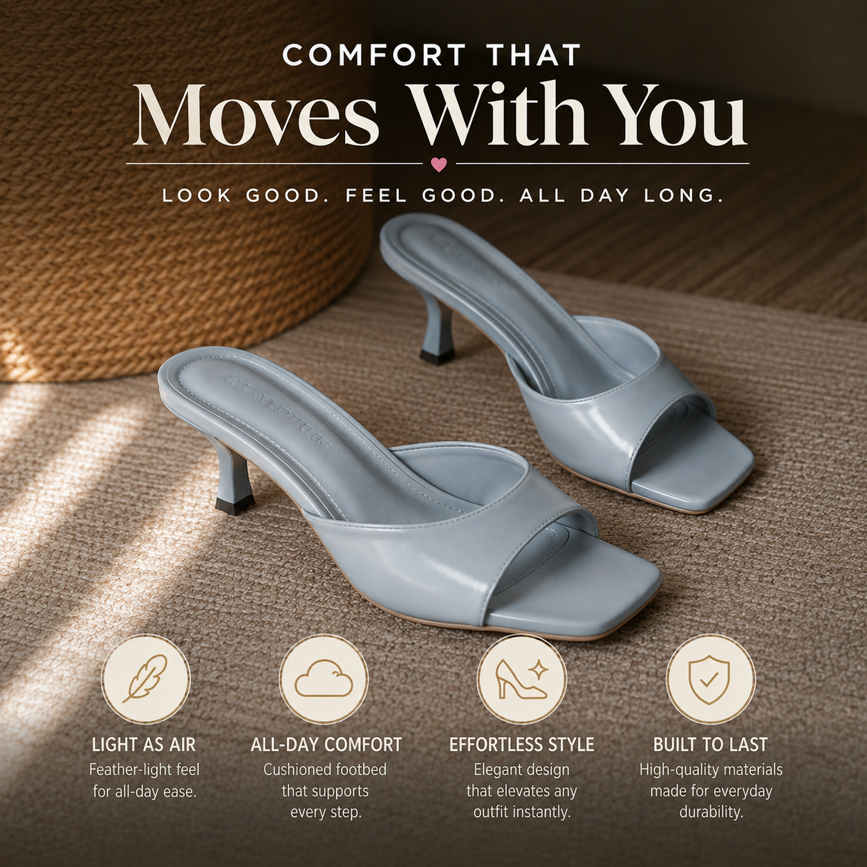 Womens Open Toe Slide Heels Comfortable Low Heel Sandals Slip On Minimalist Dress Shoes for Work & Evening