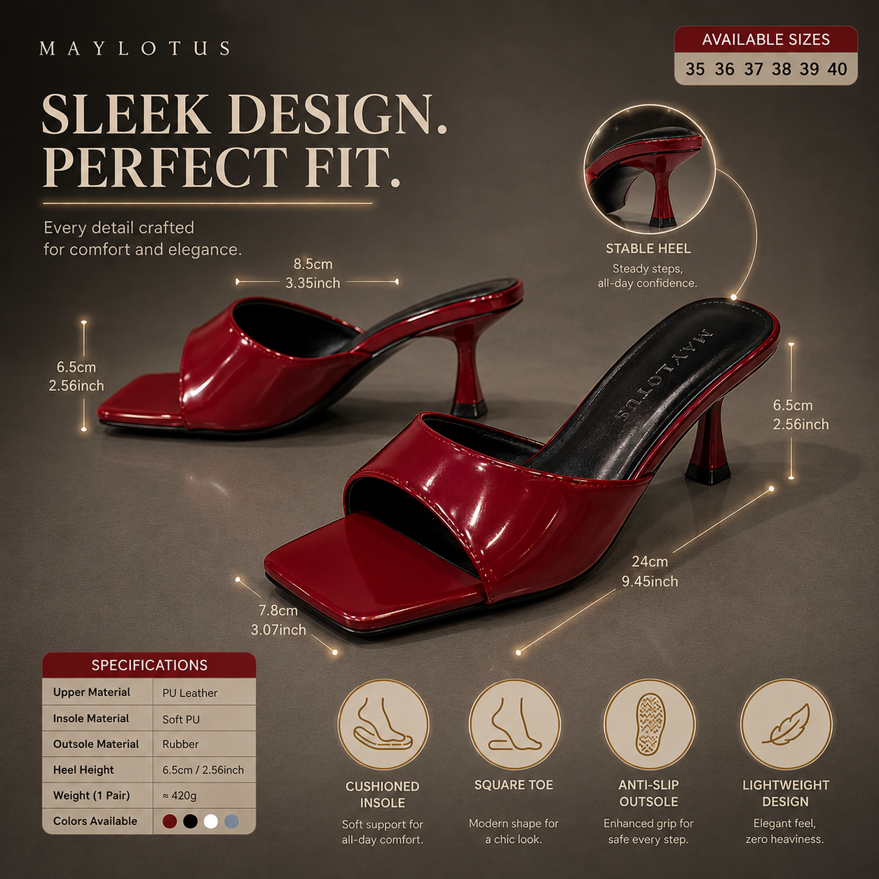 Womens Open Toe Slide Heels Comfortable Low Heel Sandals Slip On Minimalist Dress Shoes for Work & Evening
