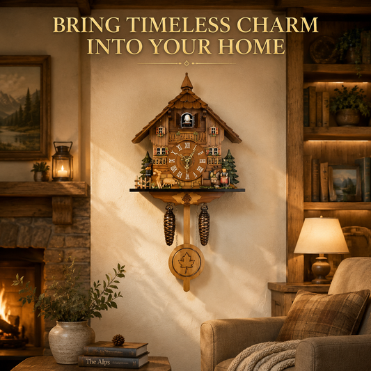 Wooden Cuckoo Wall Clock With Pendulum | Traditional Bird House Clock | Rustic Home Decor For Living Room Bedroom Office