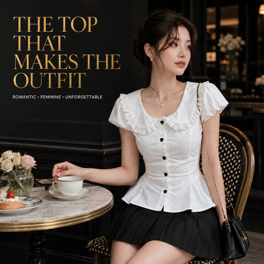 White Puff Sleeve Blouse Women | Sweet Preppy Style Shirt | Peter Pan Collar Feminine Top | Slim Fit Casual Elegant Shirt