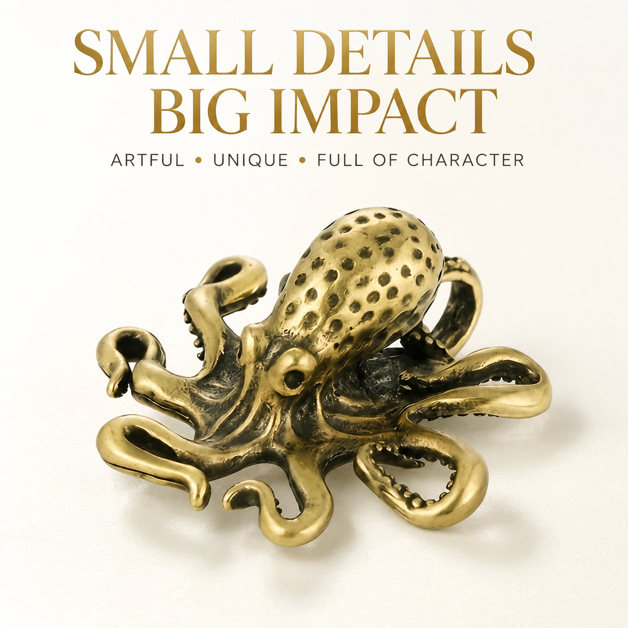 Bronze Octopus Figurine Ocean Sculpture Vintage Desk Decor Shelf Ornament Marine Animal Gift