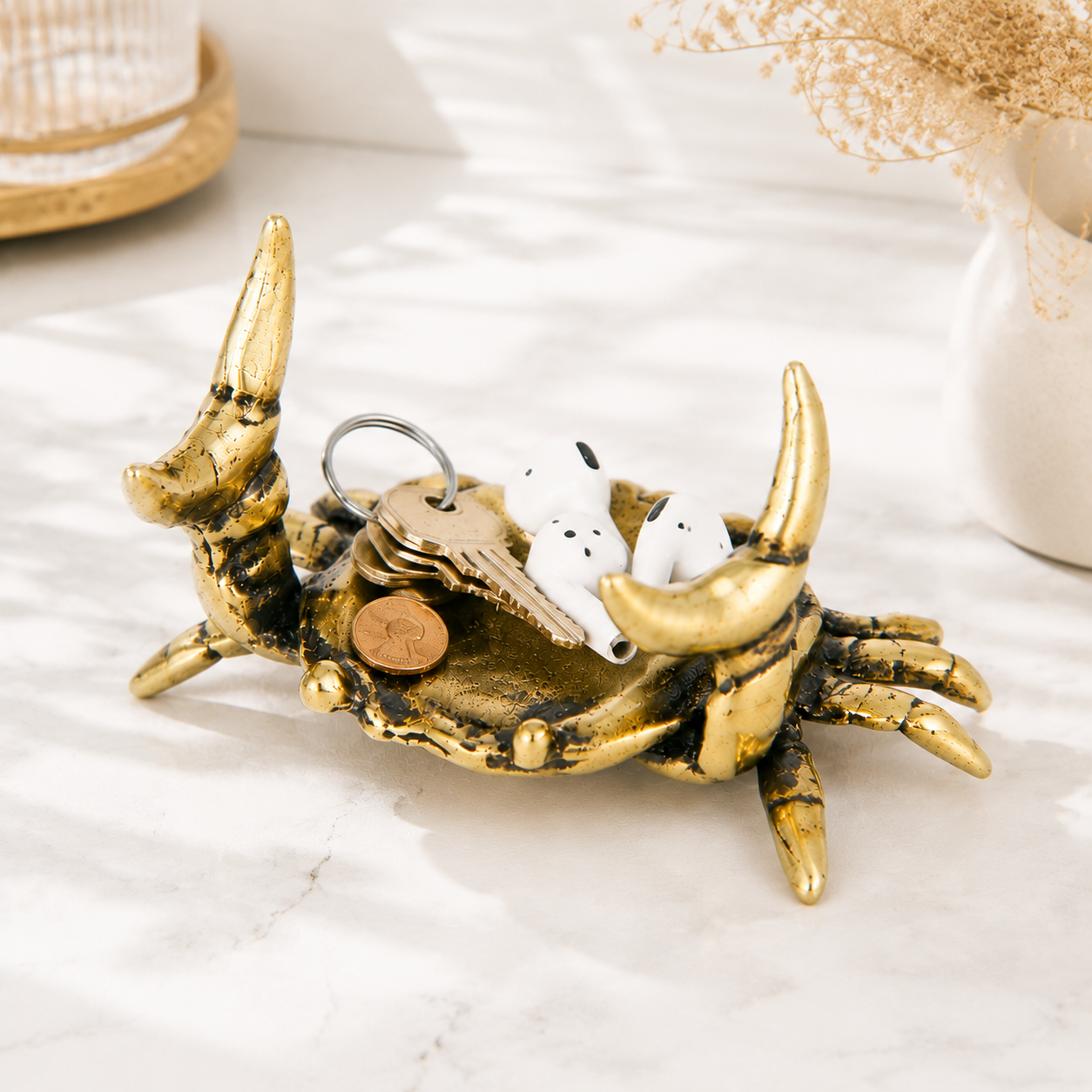 Copper Crab Figurine Marine Animal Sculpture Vintage Desk Decor Shelf Ornament Collector Gift