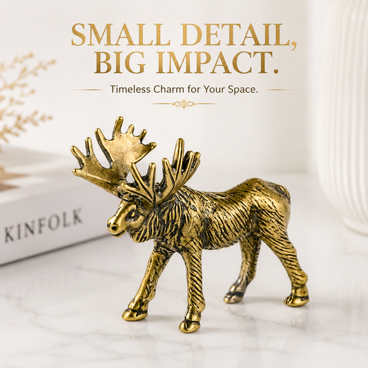 Brass Elk Figurine Wildlife Animal Statue Desk Shelf Decor Rustic Home Office Ornament Gift
