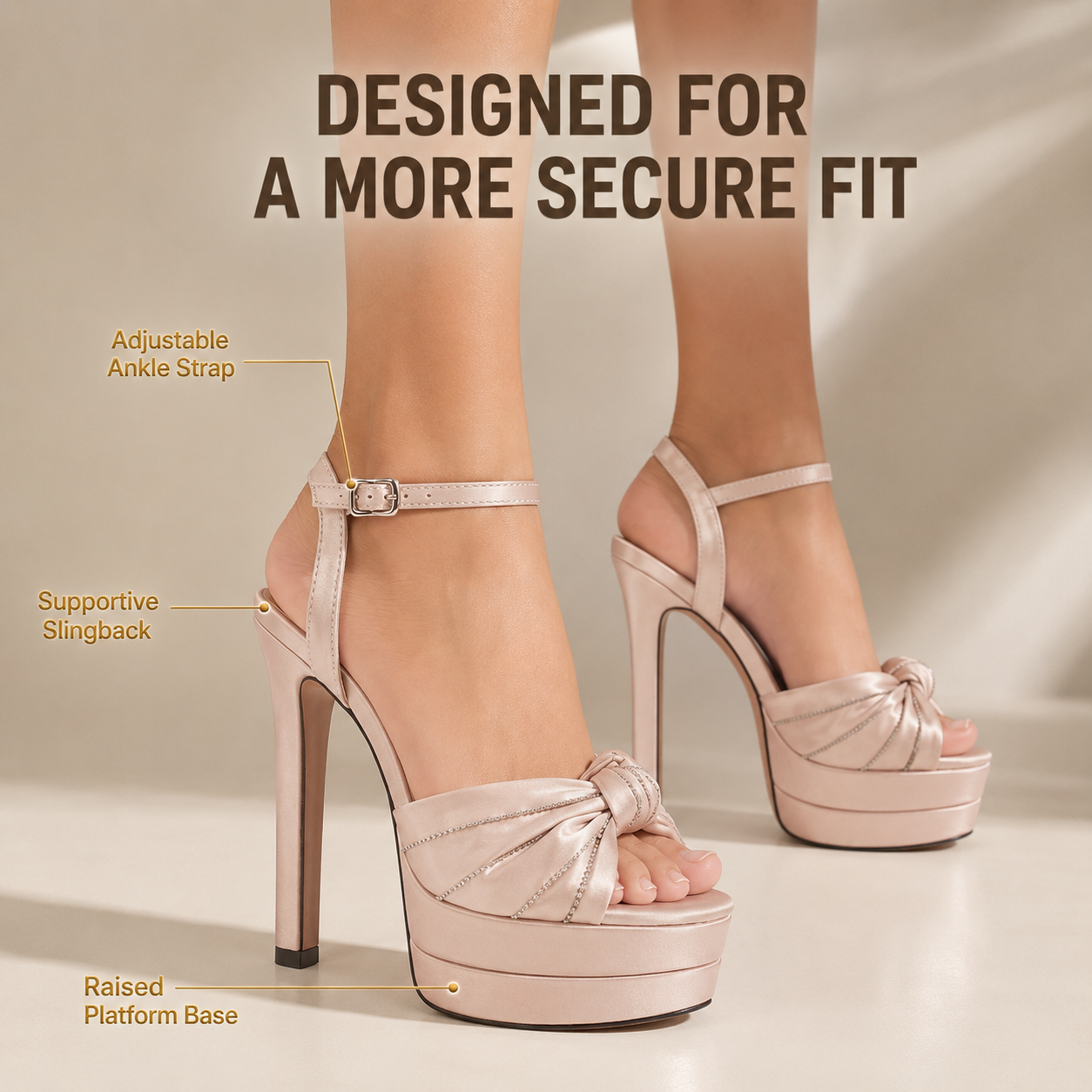 Bow Platform Pumps | Round Toe High Heel Sandals | Satin Ankle Strap Shoes | Formal Evening Party Heels