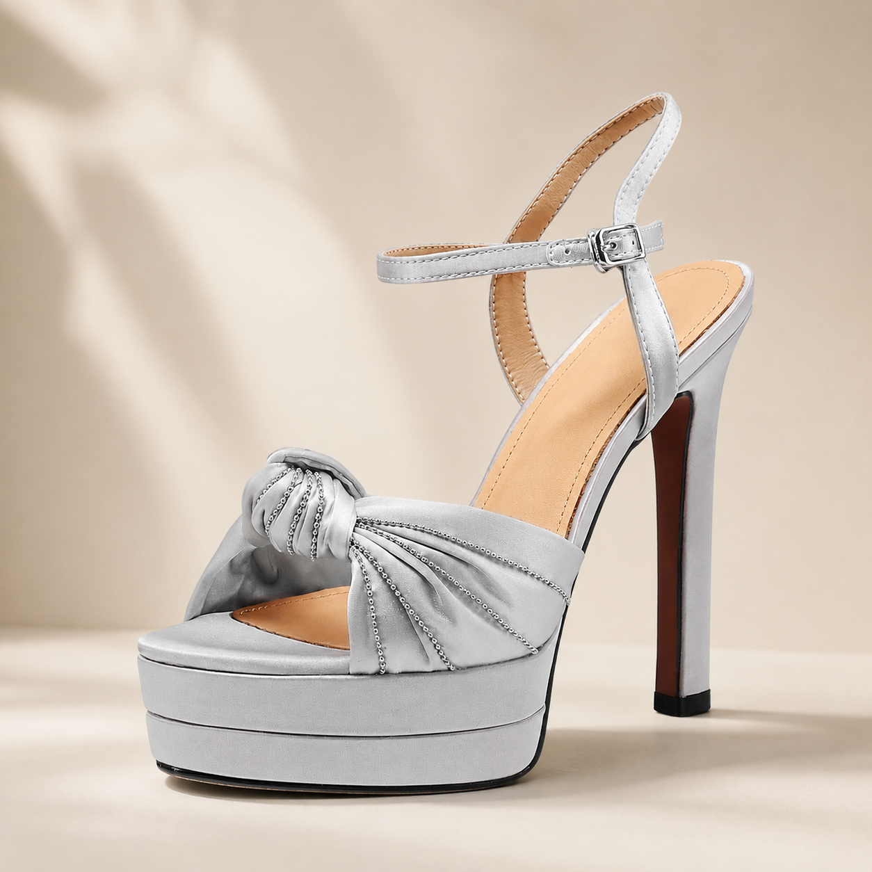 Bow Platform Pumps | Round Toe High Heel Sandals | Satin Ankle Strap Shoes | Formal Evening Party Heels