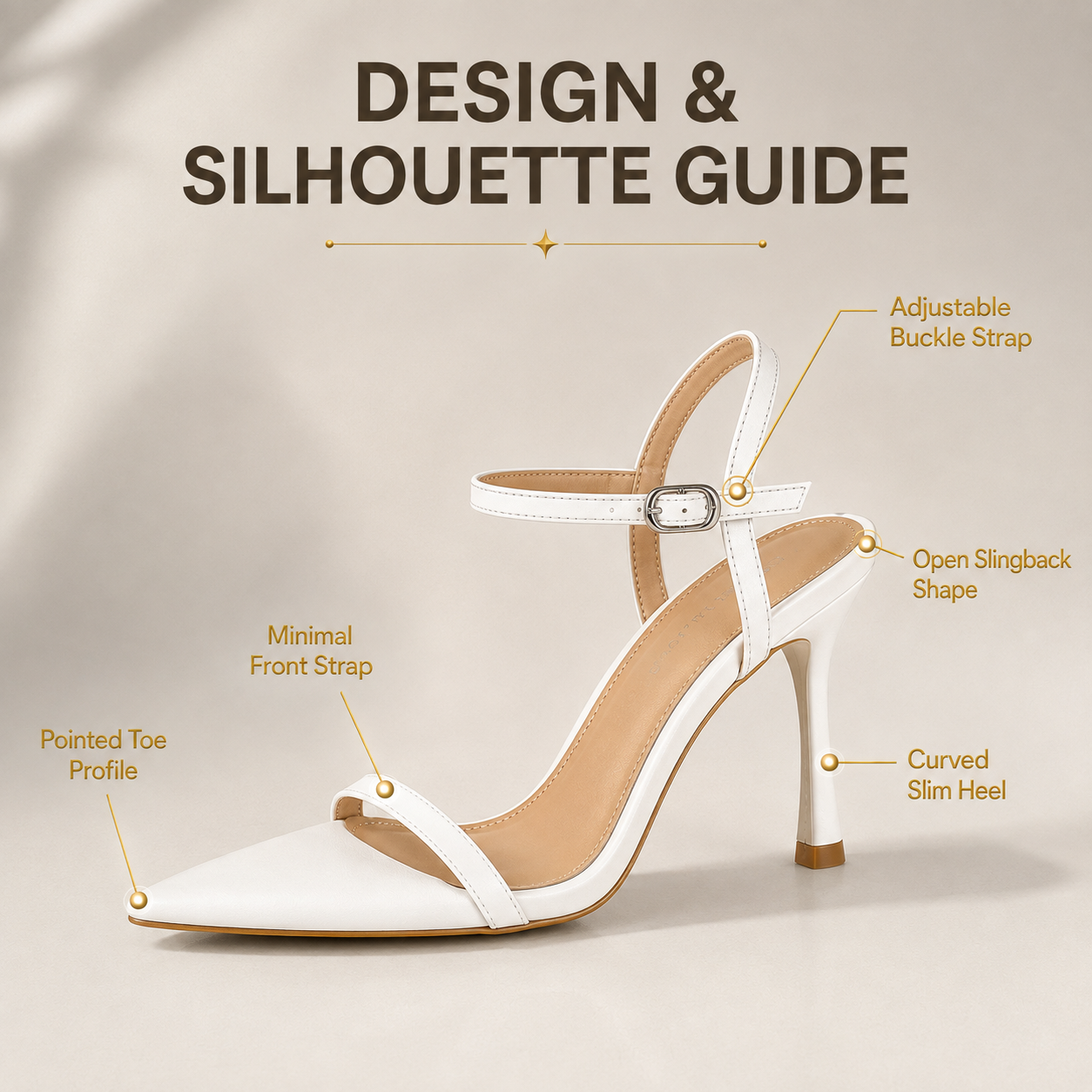 Pointed Toe Heels | Ankle Strap Slingback Sandals | Minimal Bridal Shoes for Weddings, Receptions and Evening Events