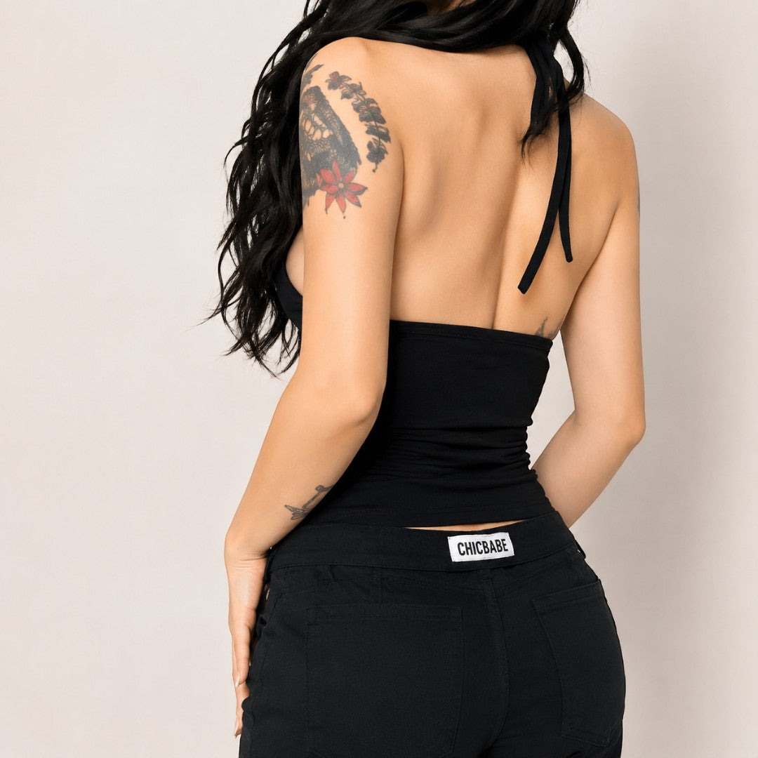 Black Lace Up Crop Top Women | Backless Bandage Tank Top | Y2K Party Clubwear Summer Outfit Top | Edgy Streetwear Vest