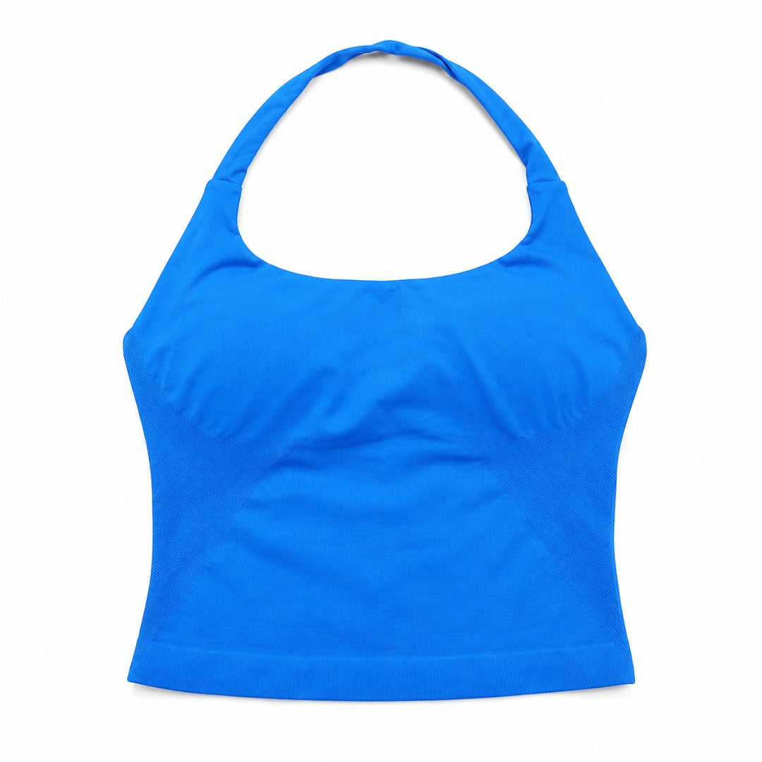 Halter Neck Padded Camisole | Backless Yoga Tank Top | Supportive Gym Fitness Shirt | Stretch Workout Crop Top for Studio and Daily Wear