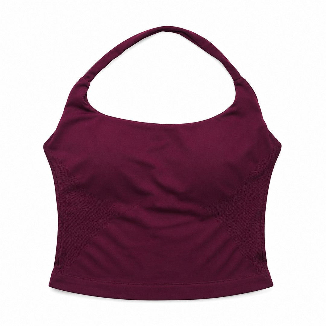 Halter Neck Padded Camisole | Backless Yoga Tank Top | Supportive Gym Fitness Shirt | Stretch Workout Crop Top for Studio and Daily Wear