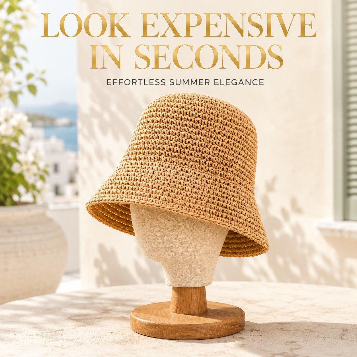 Luxury Woven Straw Bucket Hat for Women | Wide Brim Summer Sun Hat | Beach Vacation Resort Travel Fisherman Hat