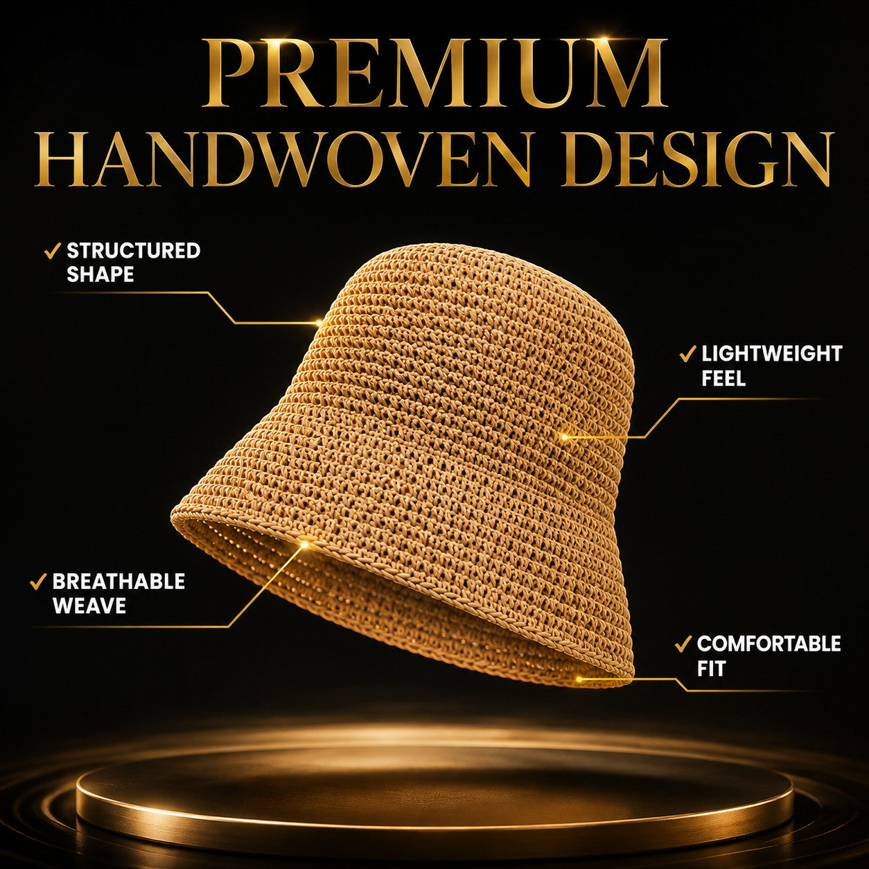 Luxury Woven Straw Bucket Hat for Women | Wide Brim Summer Sun Hat | Beach Vacation Resort Travel Fisherman Hat