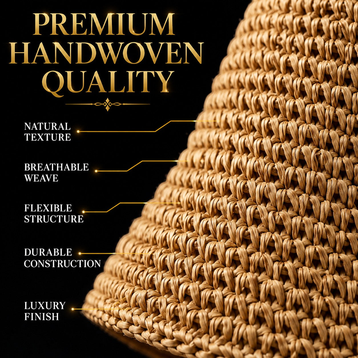 Luxury Woven Straw Bucket Hat for Women | Wide Brim Summer Sun Hat | Beach Vacation Resort Travel Fisherman Hat