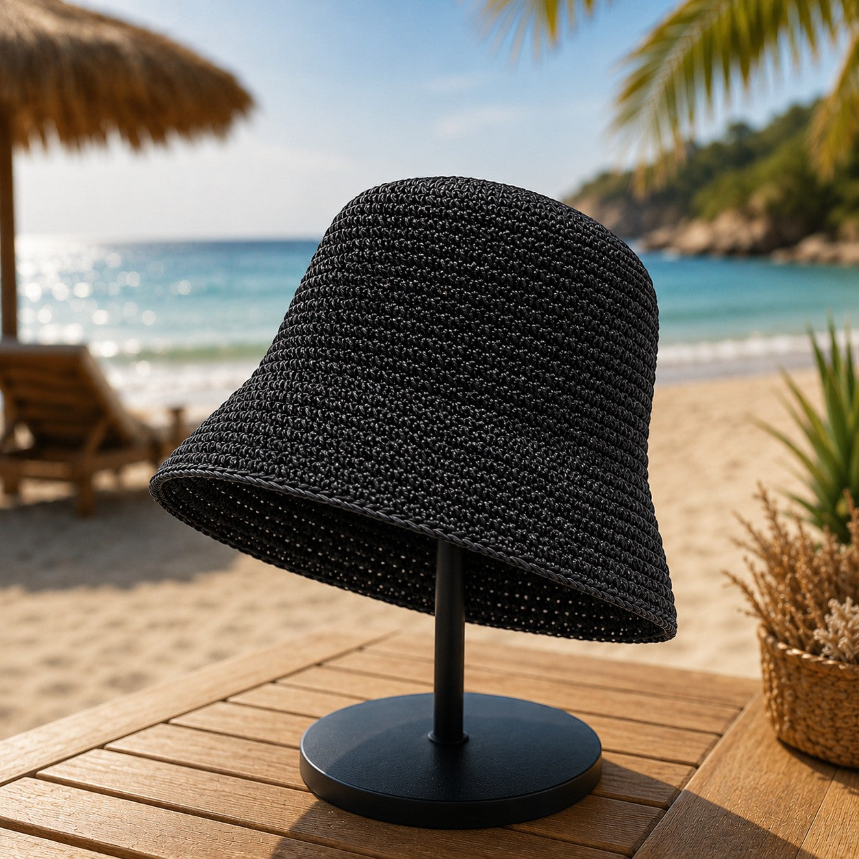 Luxury Woven Straw Bucket Hat for Women | Wide Brim Summer Sun Hat | Beach Vacation Resort Travel Fisherman Hat